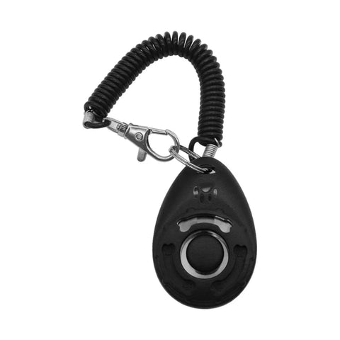 Black dog training clicker with coiled wrist strap