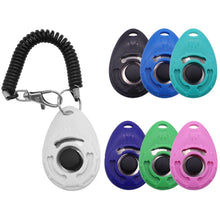 different colors of pet clicker on a white background