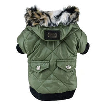 Dog Winter Puffer Coat with Hood in Green