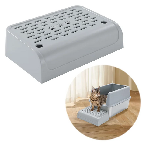 Double Layered Cat Litter Box with Ramp in Grey