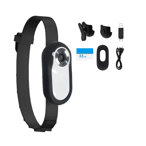 Pet collar camera with black strap, 32GB card and accessories