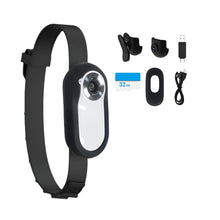 Pet collar camera with black strap, 32GB card and accessories