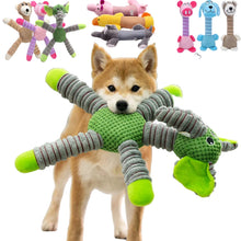a dog enjoying its plush toy with different variants on the border