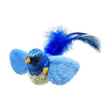 Blue bird cat toy with feather tail