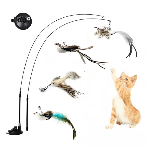 Interactive Feather Cat Toy with Stick