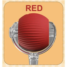 red rolling pet ball on a plain background