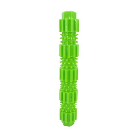 Green ridged dog chew stick on white