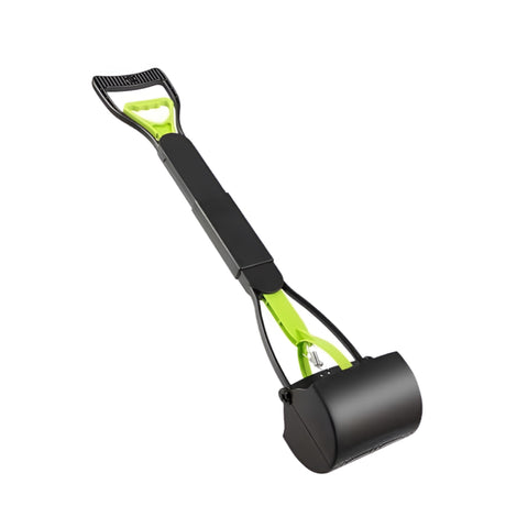 Long handle dog poop scooper in black and green