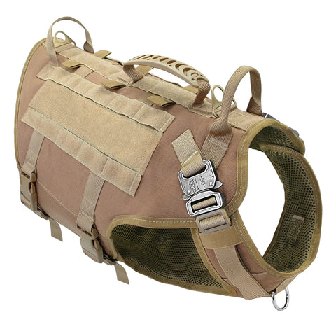 No Pull Military Pet Harness With Pouches in Blank Khaki Harness