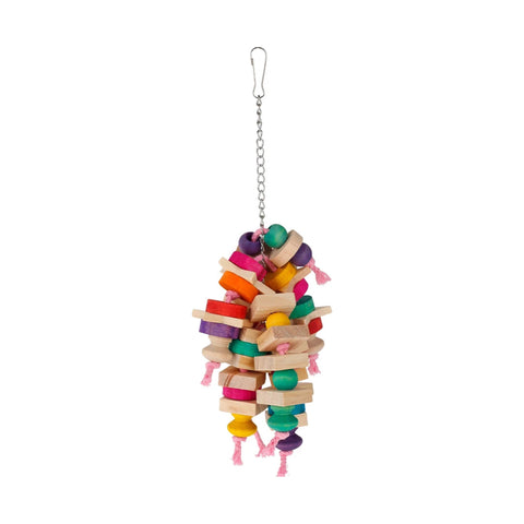 Colourful wooden block hanging bird chew toy