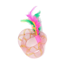 Pink ribbon ball cat toy with colourful feathers