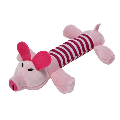 Plush Squeaky Animal Toy in Pink Pig