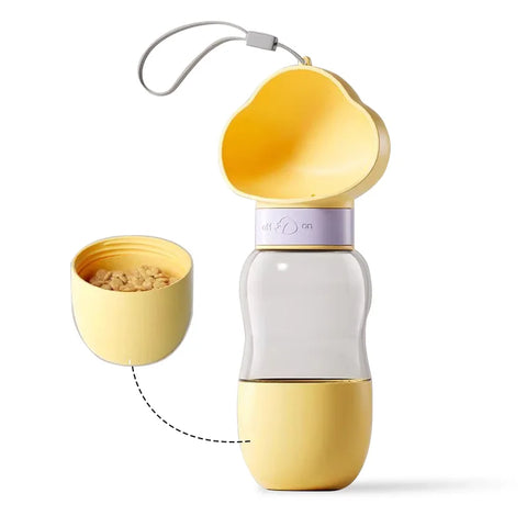 Portable Pet Water Bottle & Feeder Bowl in Yellow