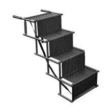 Black four step folding pet stairs on white