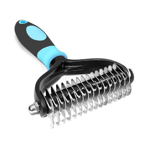 Blue and black double sided pet dematting comb