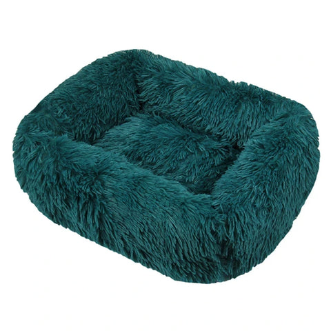 Rectangle Plush Dog Bed in Cyan