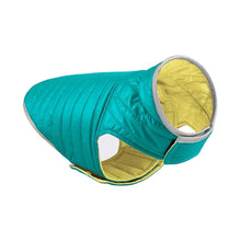 Turquoise dog winter vest with yellow lining