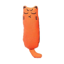 Orange cat shaped plush toy with curved tail