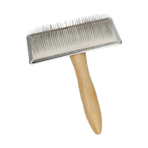Wooden handled metal slicker brush