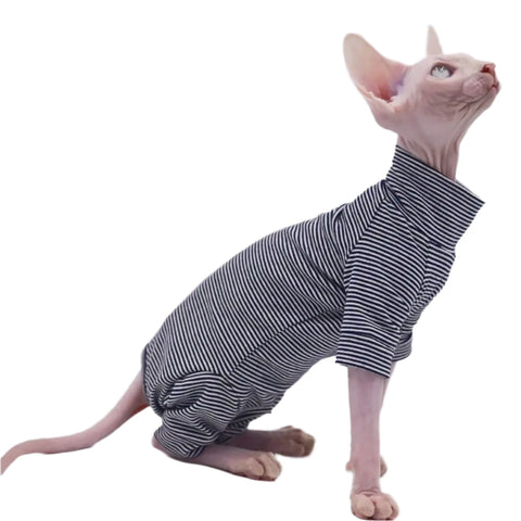 Striped Cotton Jumpsuit For Sphynx Cats