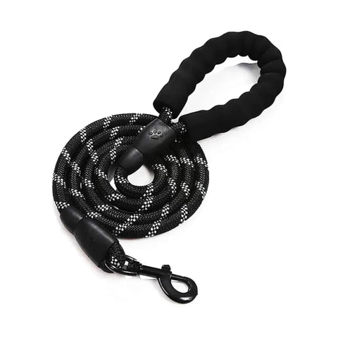 Black reflective dog leash with padded handle