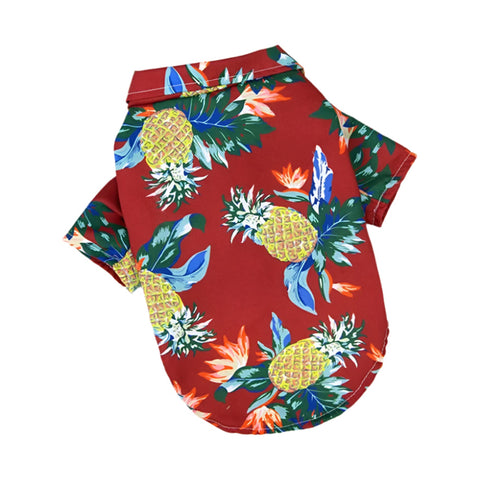 Red pineapple print Hawaiian dog shirt
