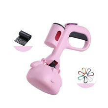 Pink portable dog poop scooper with built-in waste bag dispenser, ergonomic handle and carabiner clip