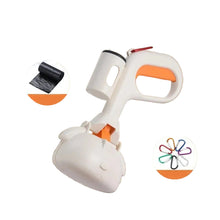 Portable dog poop scooper with built-in waste bag dispenser, ergonomic handle and carabiner clip