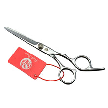 ilver straight dog grooming scissors with ergonomic finger rings and precision blades for trimming pet coats