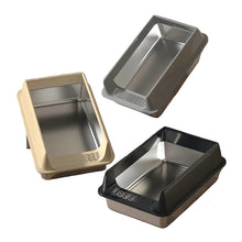 Stainless steel cat litter boxes with high sides and front entry, shown in beige, grey and black colour options